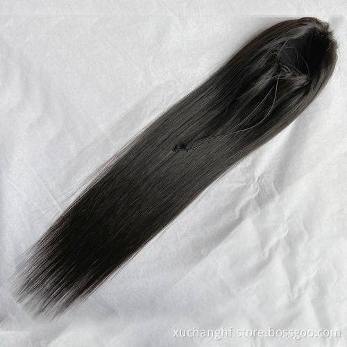 100% Human Hair Drawstring Ponytail For Black Women Elastic Hair Band Hairpieces 8"-24" 100grams #1B Straight Ponytail